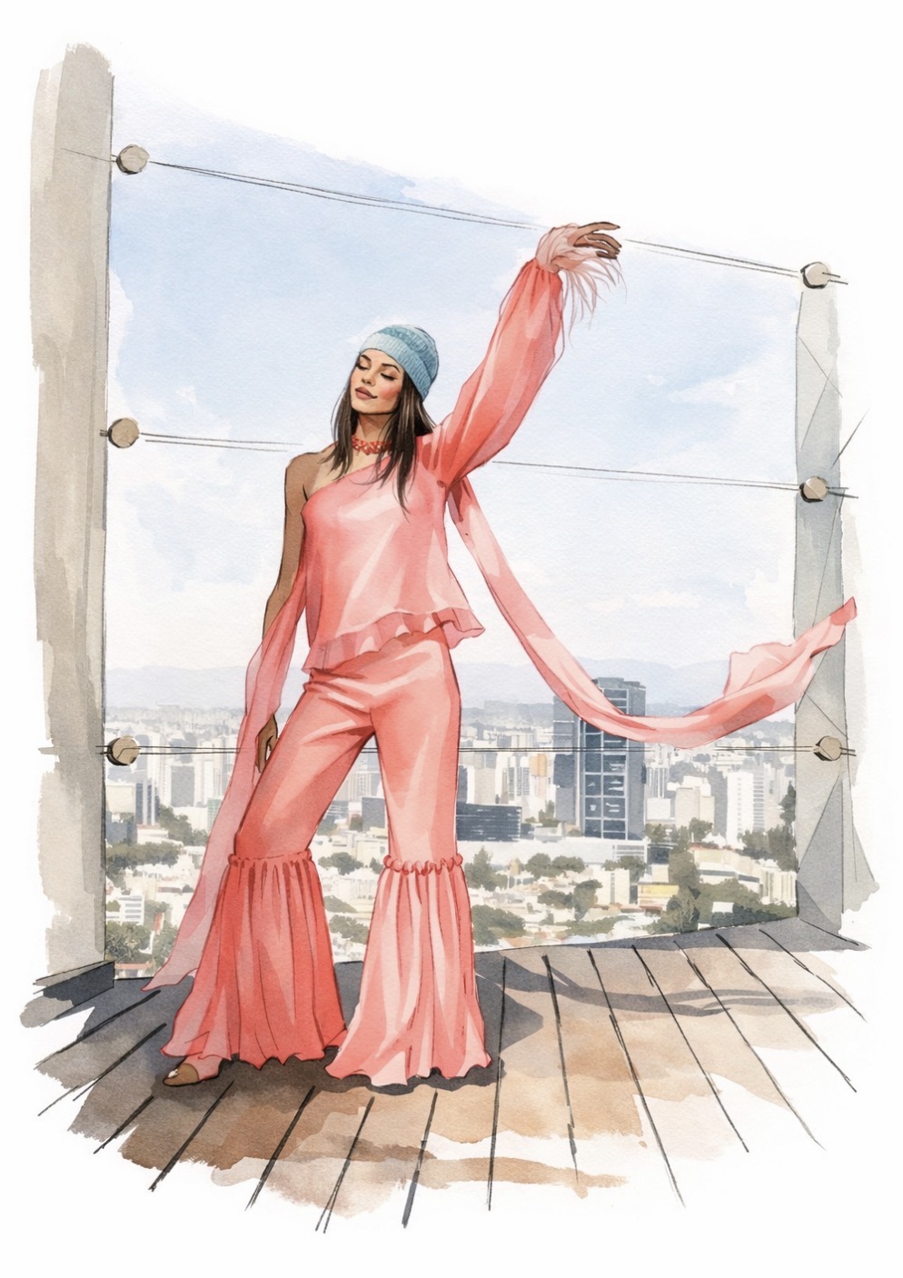 Ilustración editorial de moda en rosa