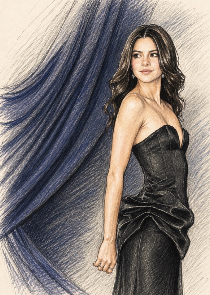 Ilustración de moda con vestido negro